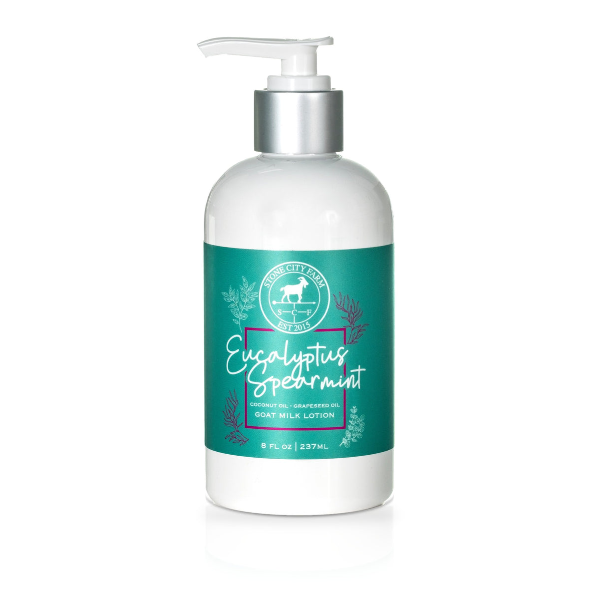 Eucalyptus Spearmint goat milk lotion, 8 fl oz pump bottle