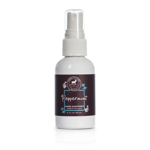 Peppermint hand sanitizing spray, 2 fl oz white spray bottle