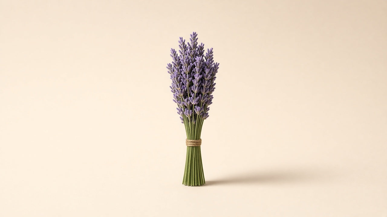 Bundle of fresh lavender on a soft cream background